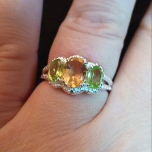 Genuine 3 Stone Peridot & Citrine ring